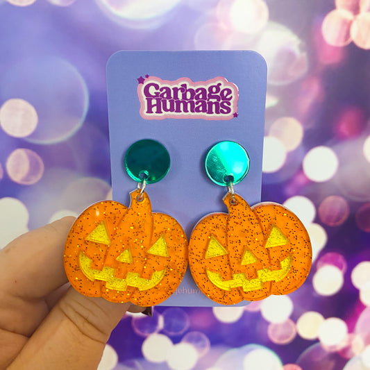 Jelly Glitter  jack-o'-lantern Earrings