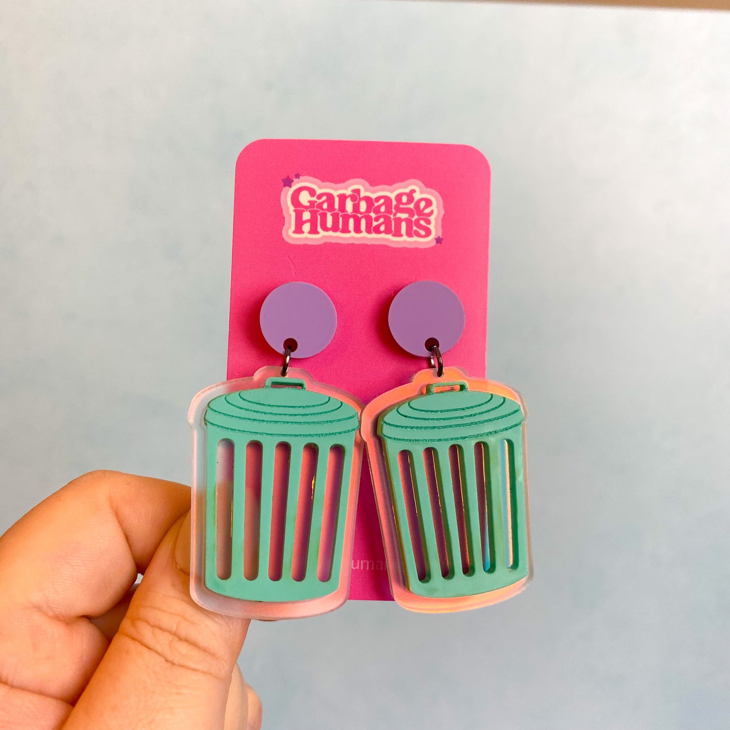 Iridescent Outline Trash Can Earrings