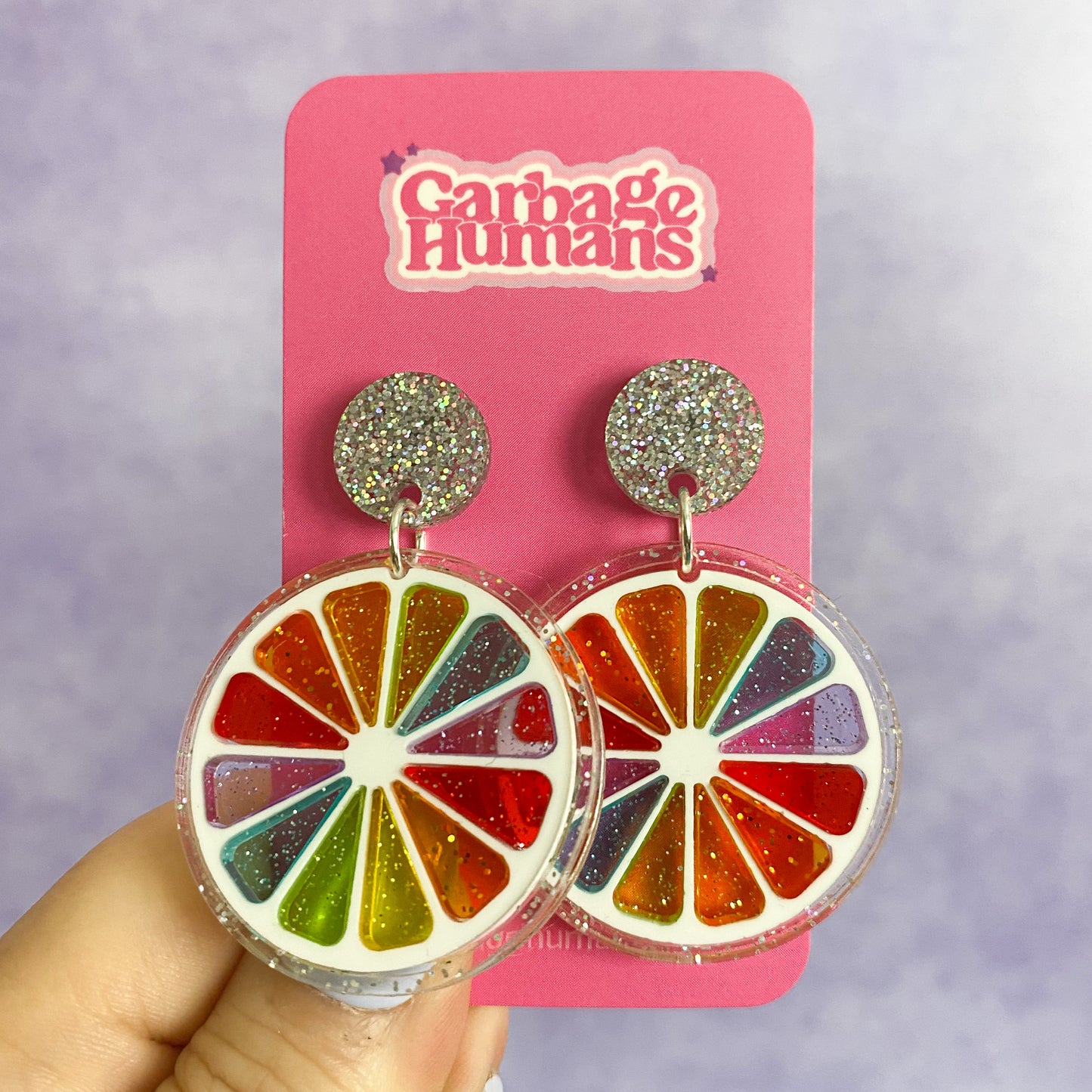 Rainbow Citrus Slice Earrings (translucent)