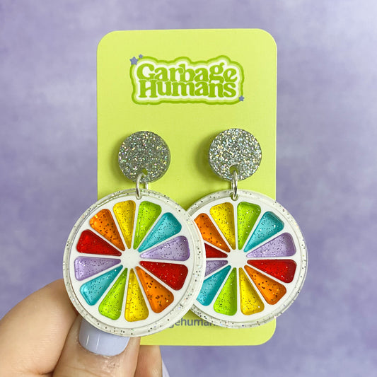 Rainbow Citrus Slice Earrings (opaque)